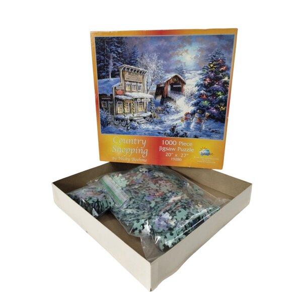 SunsOut Country Shopping 1000 Piece Holiday Jigsaw Puzzle Country Store Complete - Picture 1 of 12